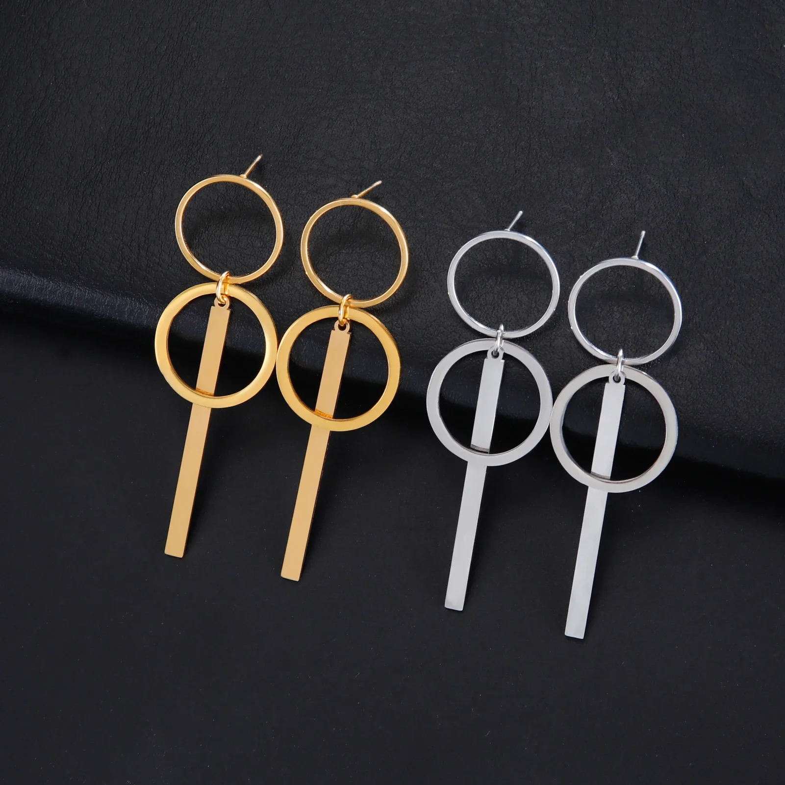 Skyrim Round Long Tassle Drop Earring for Women Stainless Steel Minimalist Stud Earrings Trendy Geometric Wedding Jewelry Gift