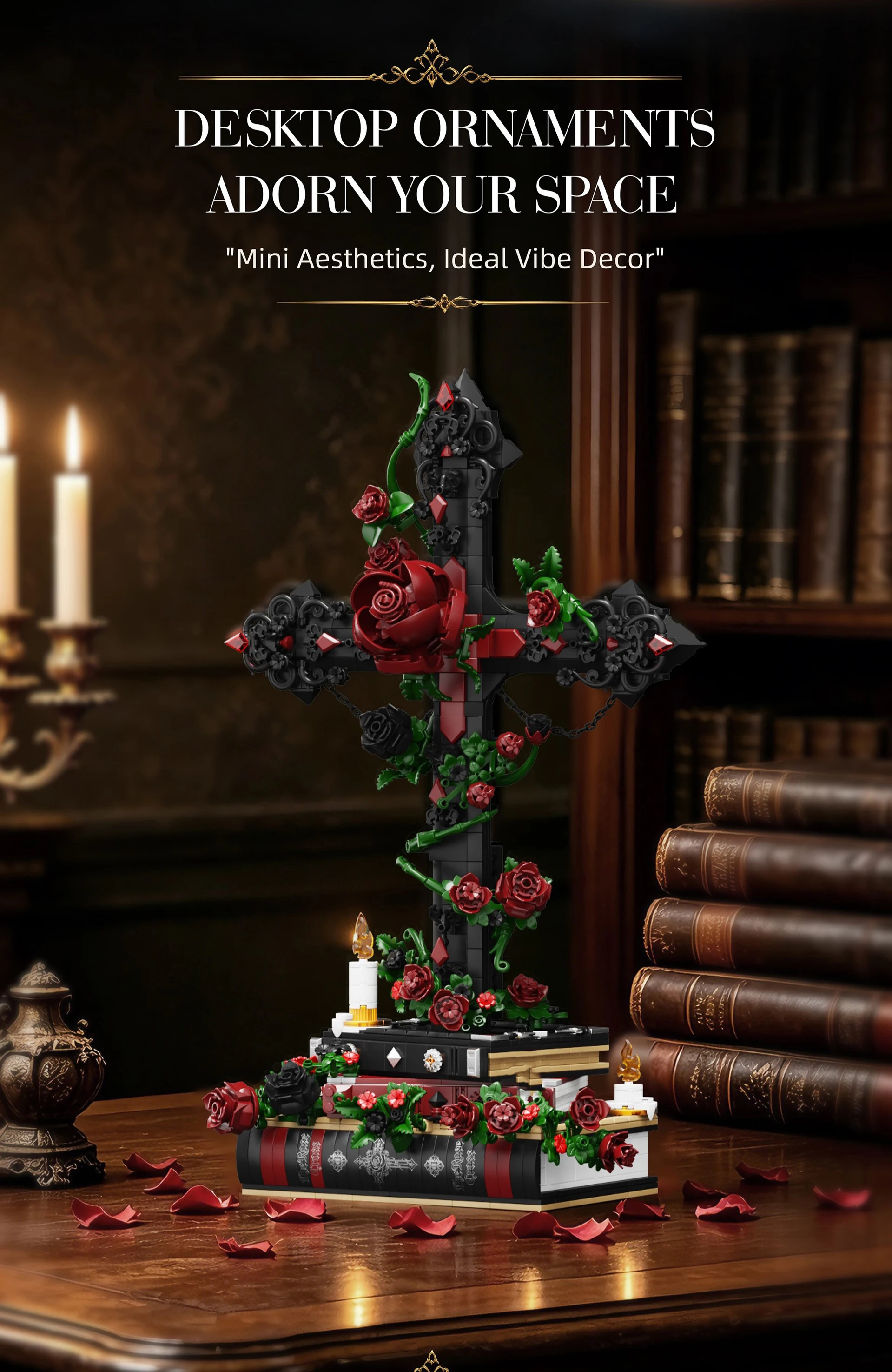 Idea Baustein Rote Rose Lernspielzeug Dunkle Blume Dornenkreuz Buch Konstruktions-Baustein-Modell Sammlerstück Schreibtischdekoration F – Detail 5