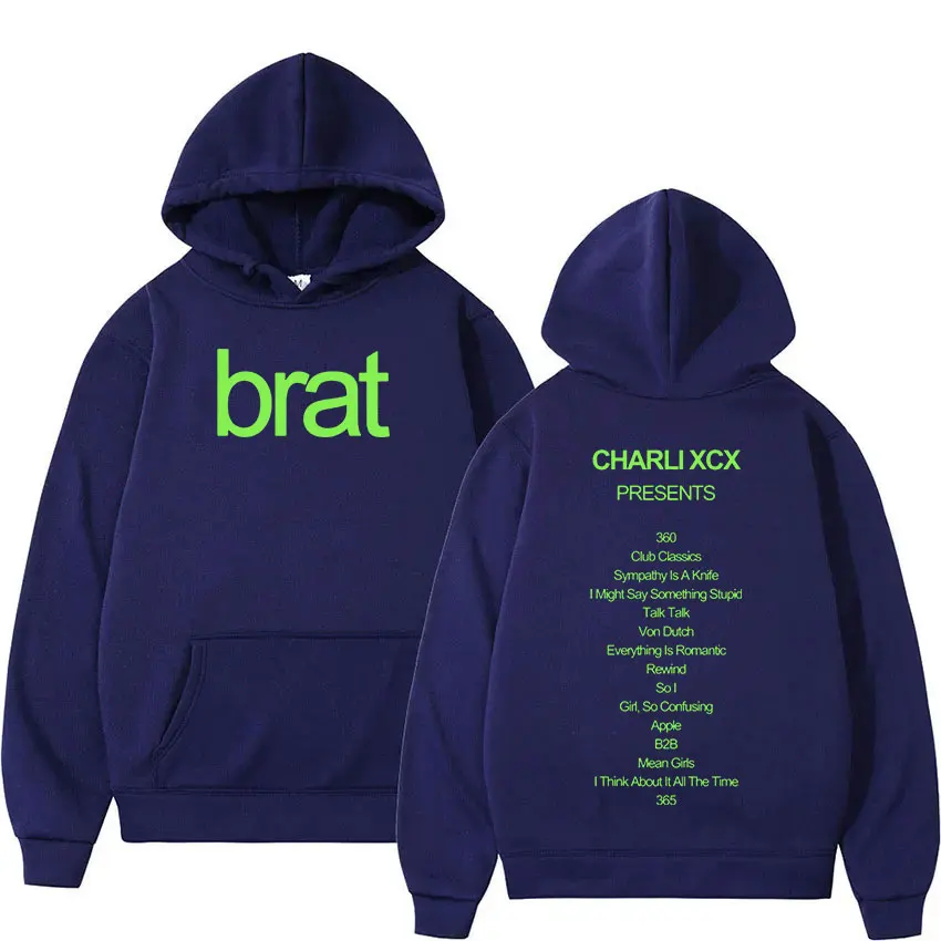 Charli xcx BRAT Tour 2024เสื้อสเวตเชิ้ตแฟชั่นคุณภาพสูงย้อนยุคเสื้อฮู้ดชายหญิงพิมพ์ลายตัวอักษรเสื้อผ้าแบบสวมหัวโอเวอร์ไซส์