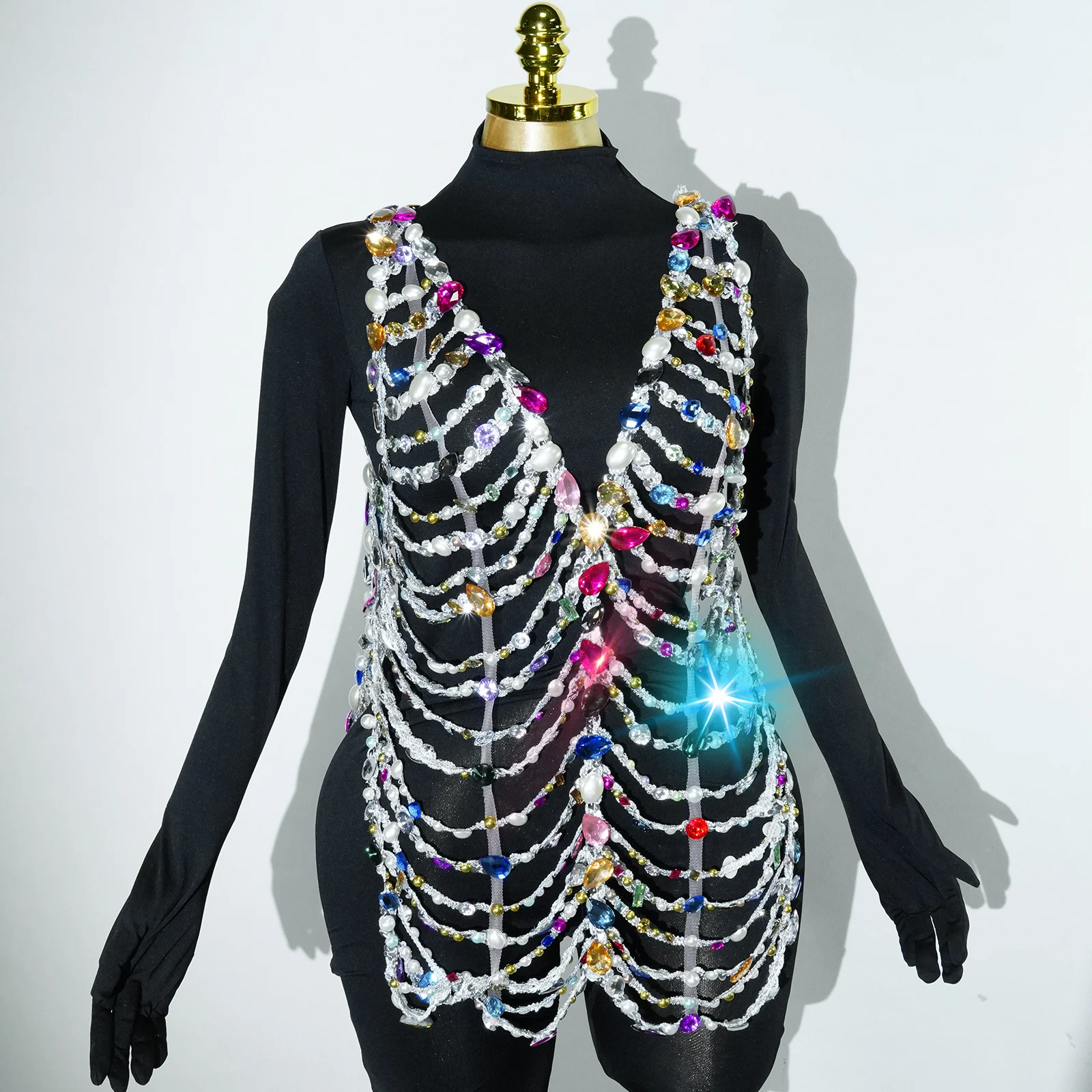 

Sparkling luxury colorful crystal hollowedout sexy leotard singer stage costume Queen pole dance club birthday dance costume