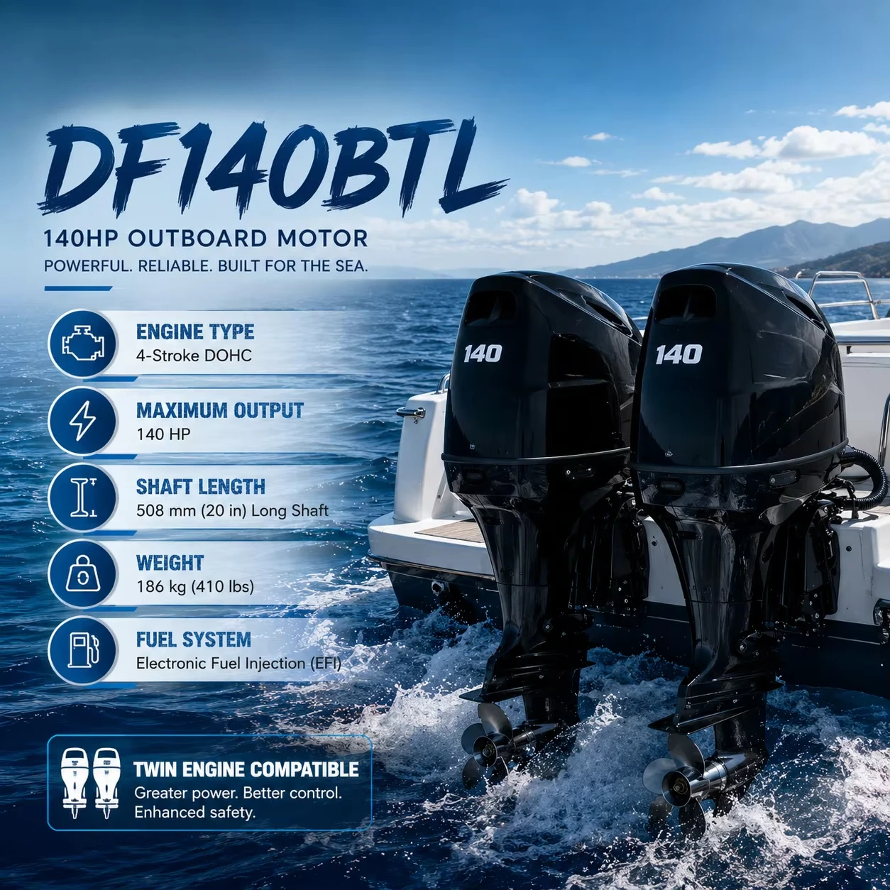 For Suzuki DF140BTL DF140 140HP 4 Cylinder 4 Stroke EFI Gas-oline Marine Outboard Motor Engine Assembly for Boat
