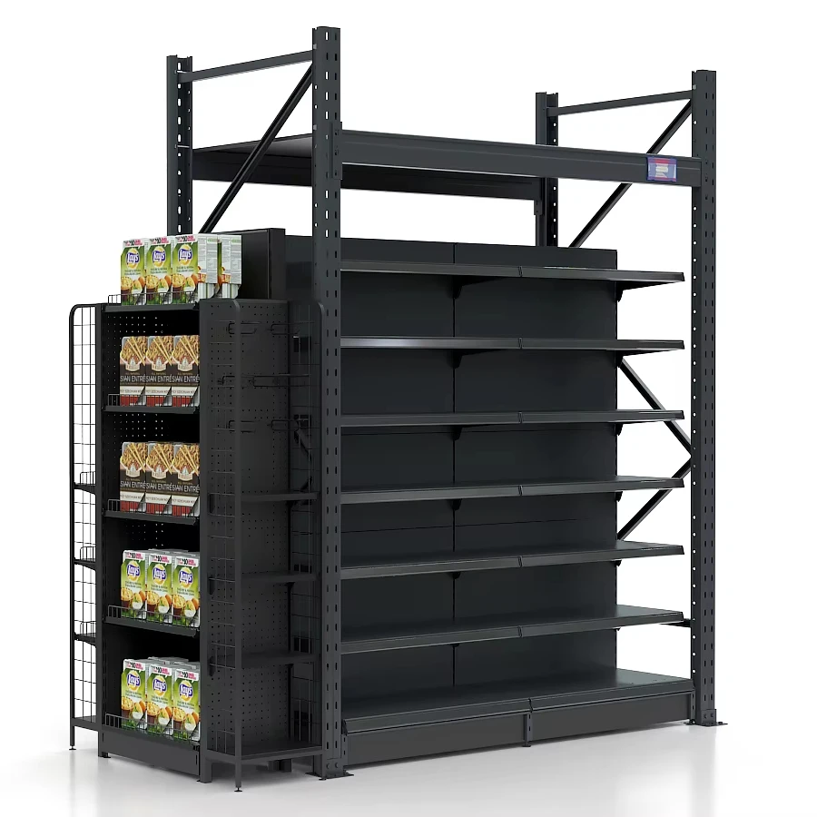 white metalltic warehouse rack supermarket convenience store display shelves display racks