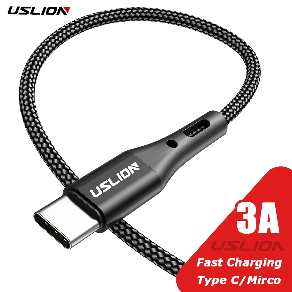 USLION 3A USB Type C Cable Mobile Phone Fast Charging Data Mirco Type-C Cord For Xiaomi 13 12 Pro Samsung S23 POCO X5 Redmi OPPO
