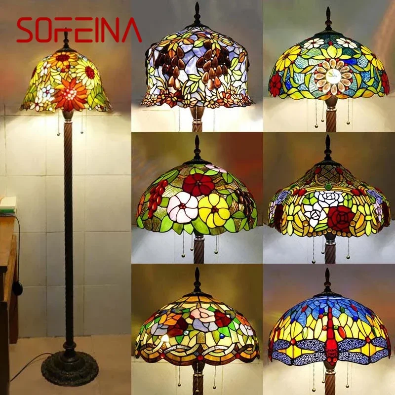 

SOFEINA Tiffany Floor Lamp American Retro Living Room Bedroom Lamp Country Stained Glass Floor Lamp