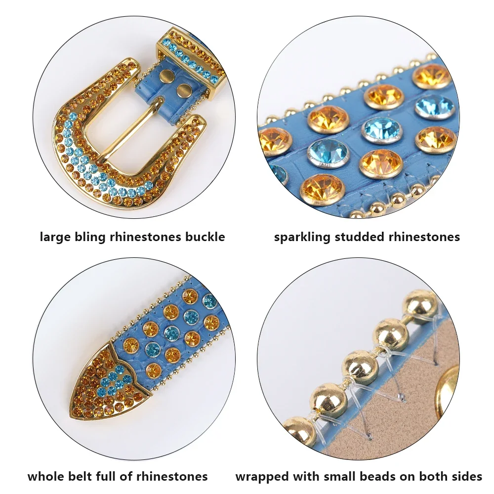 Men's Jeans Luxury Rhinestone Studded Belt Women's Western Shiny Rivet Designer Leather Belt Punk Y2k Style Diamond Waist Belt