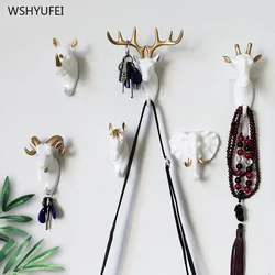 American Punch-free Wall Hanging Hook Deer Head Antlers Hanging Clothes Hat Scarf Key Deer Horns Hanger Rack Wall Decoration