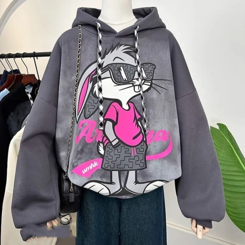 2025 New Pullover Hoodie Men and Women Cartoon Rabbit Graffiti Yanqi Loose Cotton Sweatshirt Spring New Padded Sweater Tide