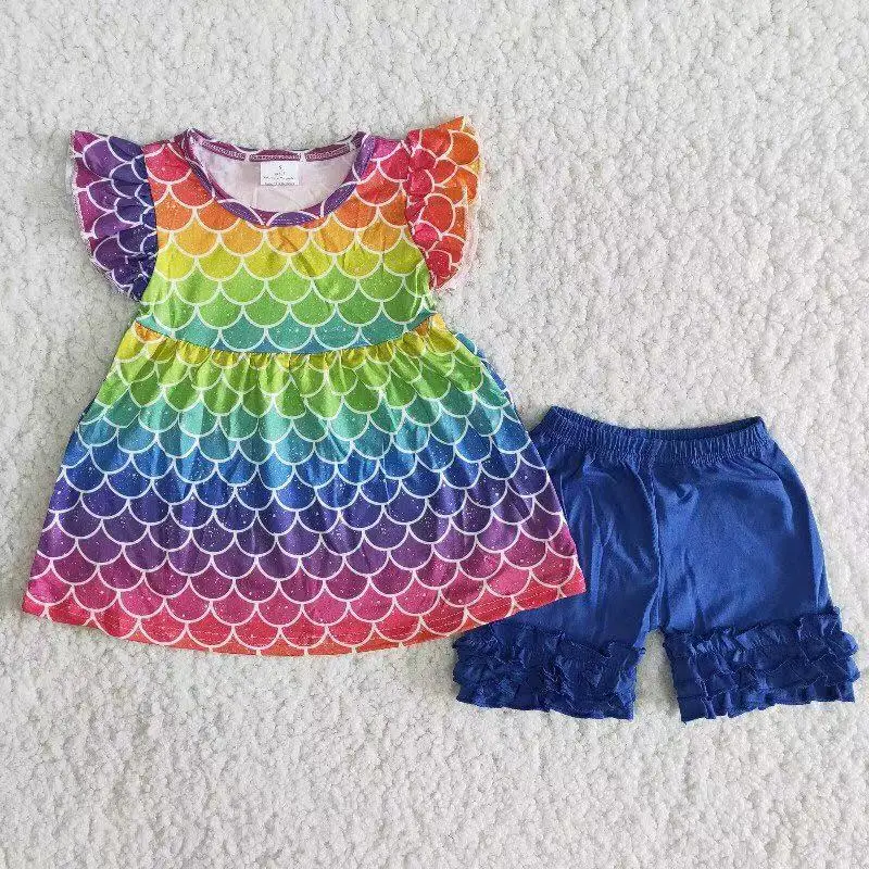 

A7-4 Promotion Toddler Items Boutique Clothes Short Sleeve Top With Shorts Kids Girl Clothes set