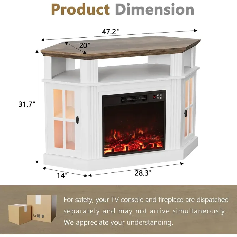 LED Fireplace Corner TV Stand for Up to 55 Inch Antique White