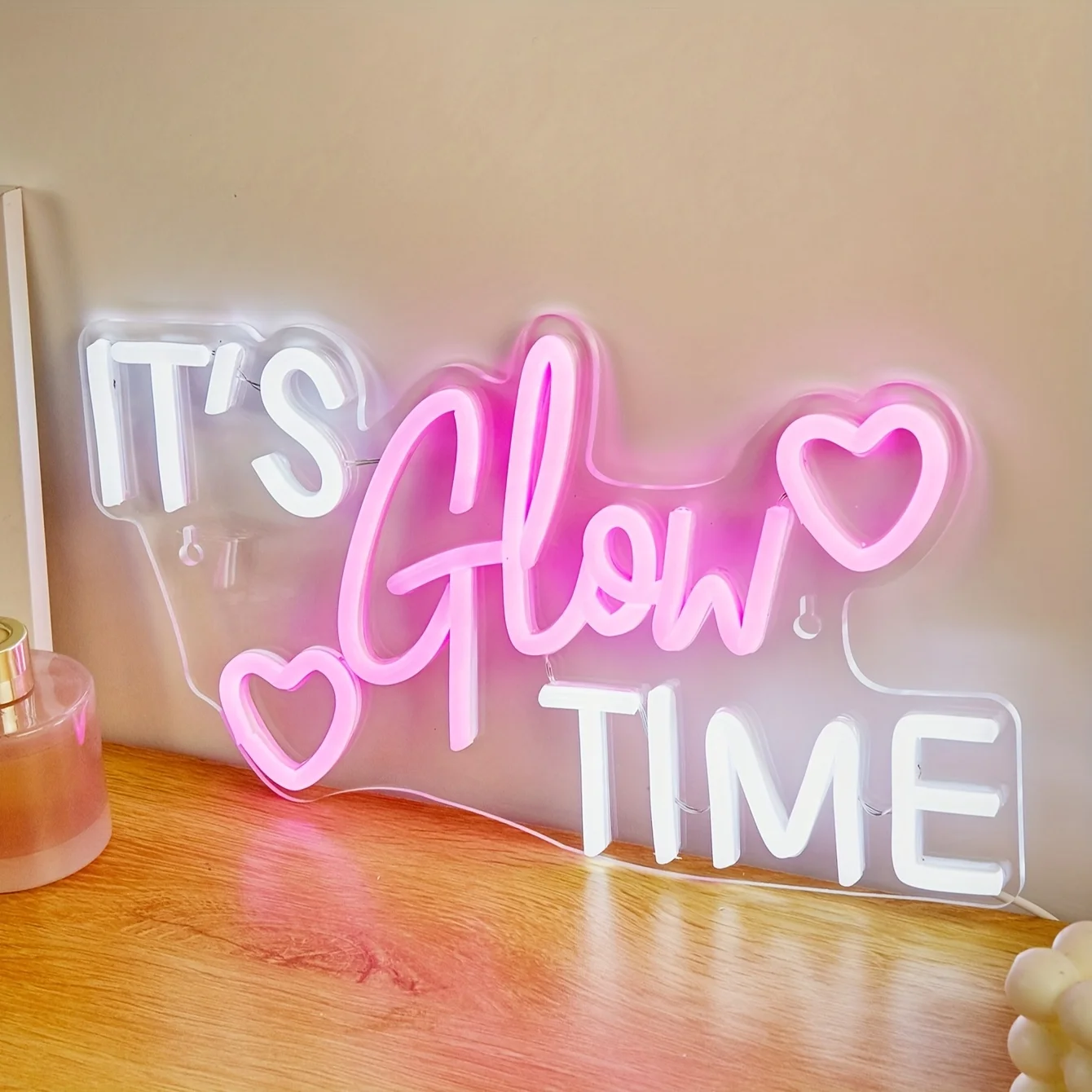 「it's-glow-time」led-ネオンサイン-ピンクと白の壁掛けアート装飾、usb-電源の壁掛けライト