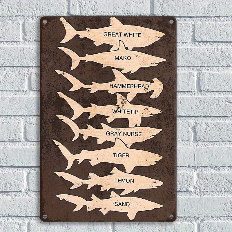

Vintage Shark Identification Guide Metal Tin Sign - 8x12 Inch Rustic Nautical Wall Art for Home, Bar, Cafe DecorIron Plaque