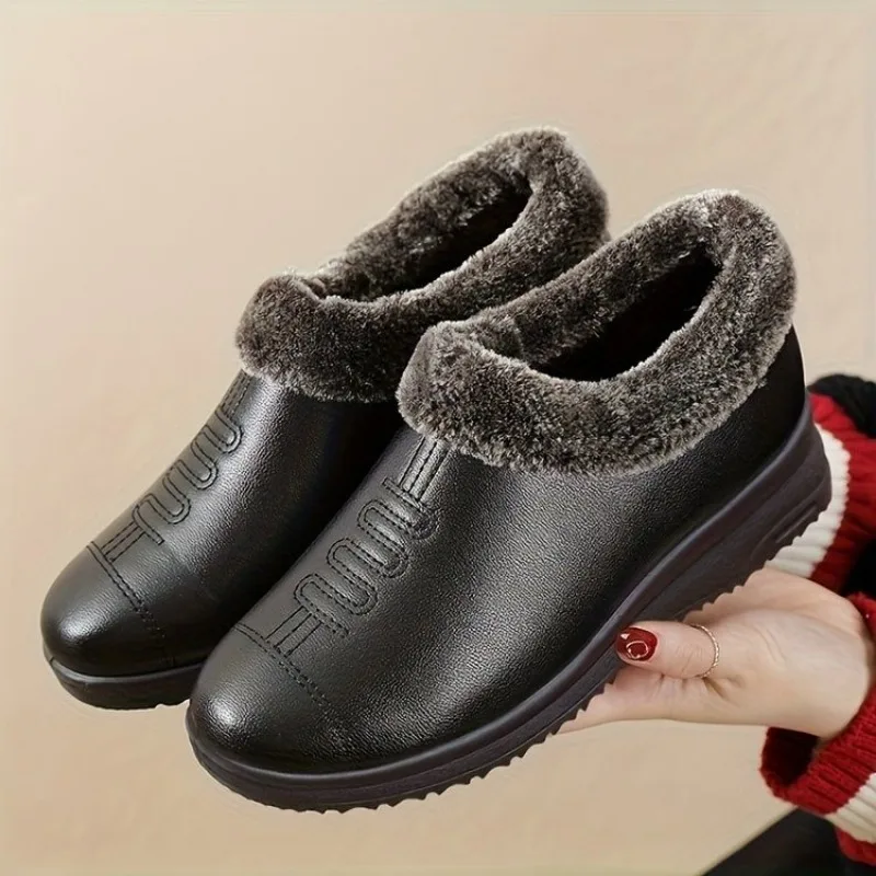 

Women's Fce Lined Snow Boots Waterproof Synthetic Leather Zipper Warm Winter Boots Shoes for Enterprise Purchase Plus Size 41