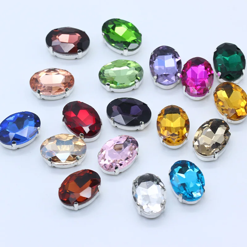 24Colors All Sizes 6-30MM Sew On Oval Silver Button Rhinestone Crystal/Diamante/Montee/ Jewelry/ Diy  Wedding Dress Shoes Crafts