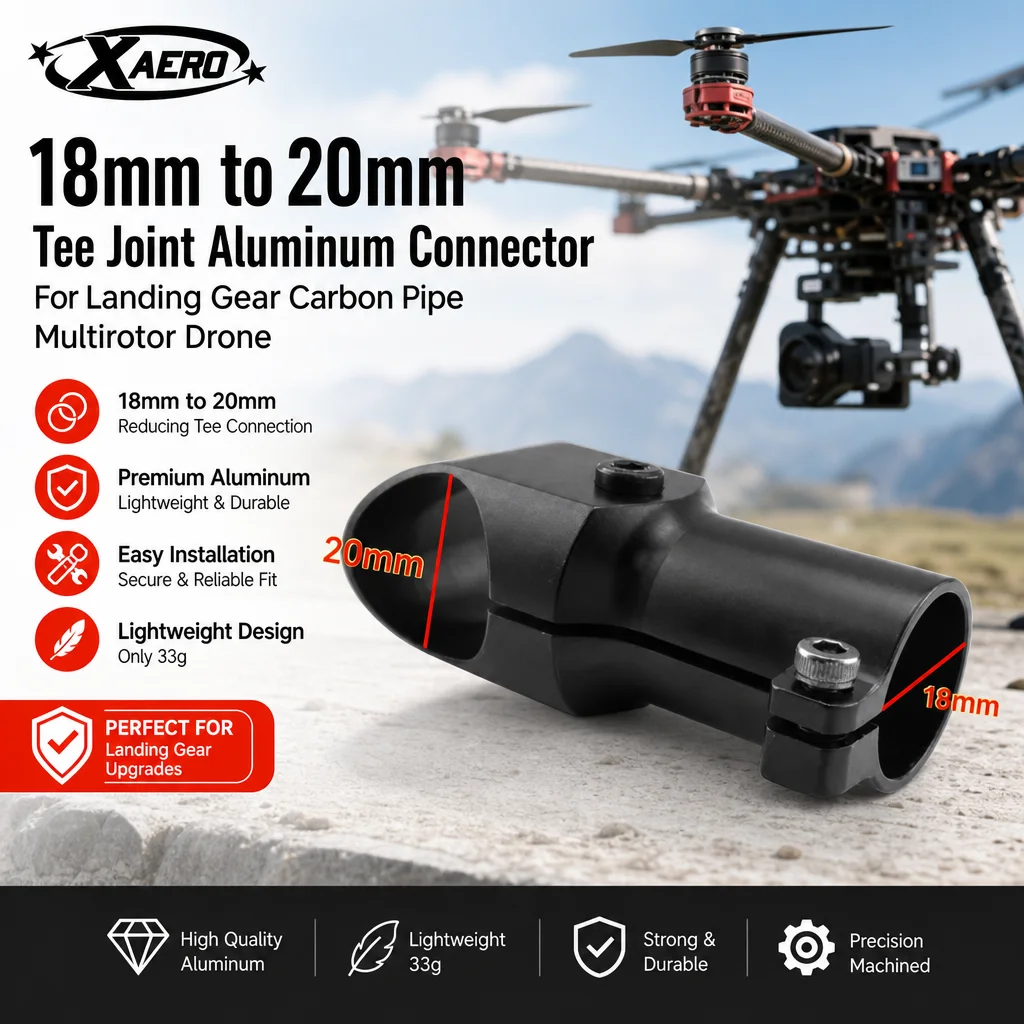 

XAERO 18mm to 20mm Tee Joint Aluminum Connector for Landing Gear Carbon Pipe Multirotor Drone