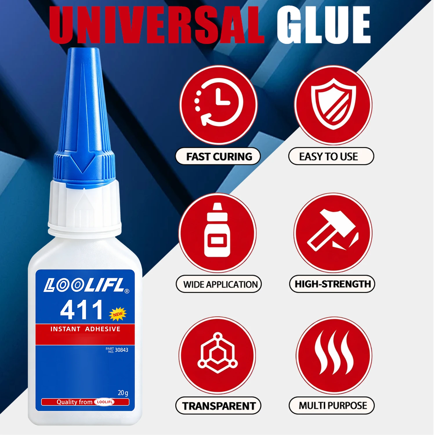 411 High Viscosity Super Glue Instant Adhesive Clear 20G Quick Dry For Metal Rubber DIY Crafts Wood Toughened All Purpose Repair