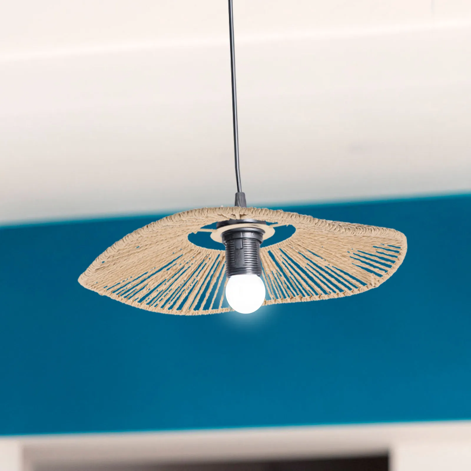 

Винтажный абажур из ротанга для потолочного светильника, коричневый, маленький, в деревенском стиле, для спальни, домашнего декора, прочный, железный, бумажный, для внутреннего освещения