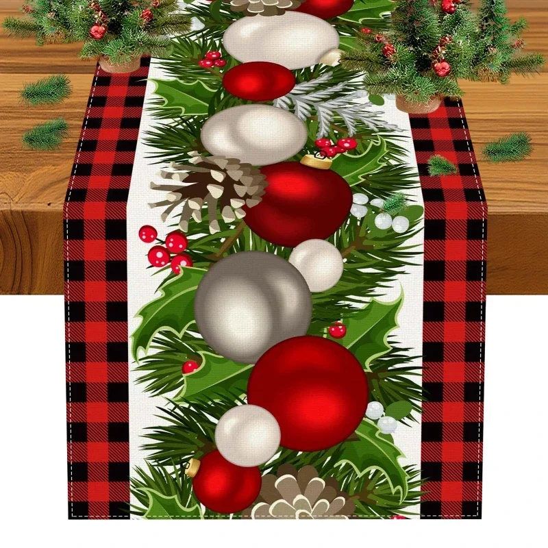 Coffee Table Runner Red Plaid Christmas Tree Patchwork Gingham Border Novelty Holiday Buffet Tablecloth
