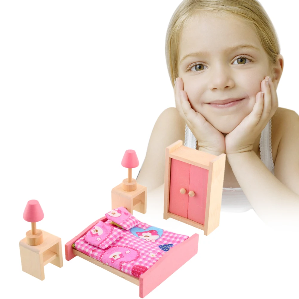 Wooden Doll Bathroom Furniture Dollhouse Miniature for Kids Child Play Toy