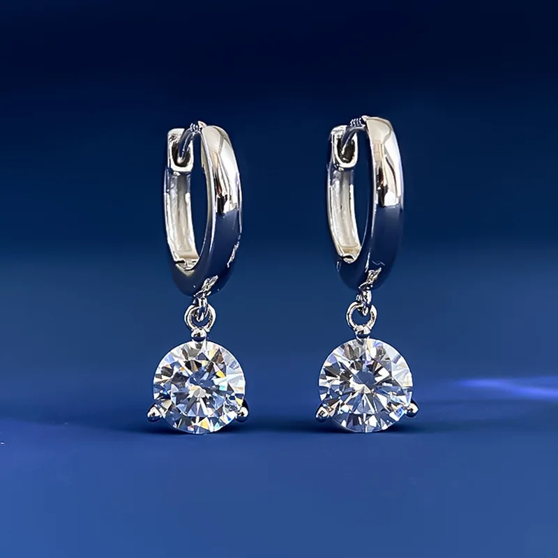 Versatile Classic Three-prong Drop Earrings For Women,PT950 Platinum Setting With Brilliant 2Carat 8 Hearts 8 Arrows Moissanite