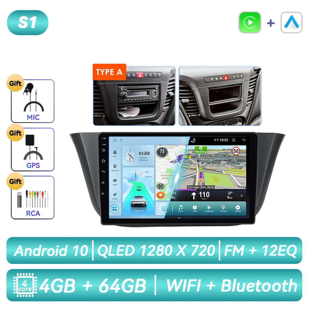 Autoradio met Android-functionaliteit, GPS-navigatie, CarPlay en touchscreen voor Iveco Daily 2013 2014 2015 2016 2017 2018 2019 2020 2021.