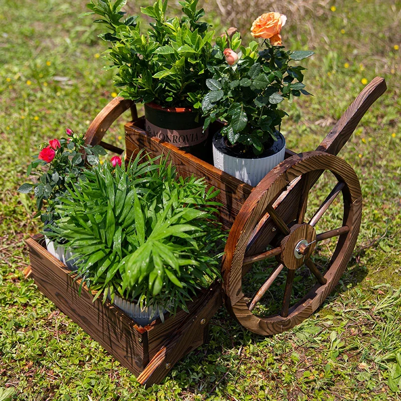 Outdoor balcony solid wood flower box carbonized multi-layer wooden flower pot frame anti-corrosion wood garden decoration