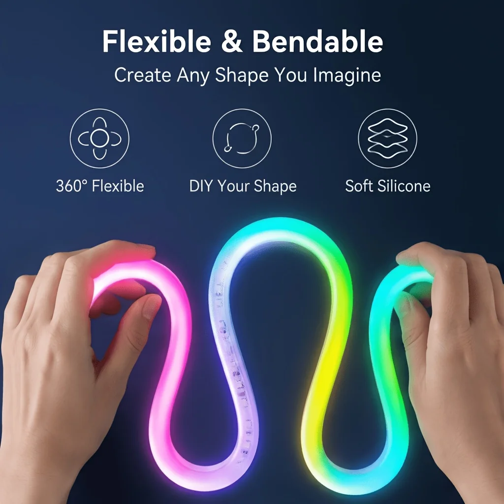 Smart USB RGBIC Neon Strip Light Waterproof APP Remote Music Sync Flexible Cuttable LED Neon Rope For Gaming Bedroom Decor