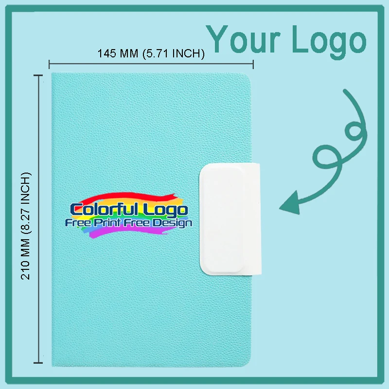 1 Pcs A5 Free Design Custom Logo Color Printing Notebook PU Cover Simple and Generous Solid Color Magnetic Buckle Notebook Diary