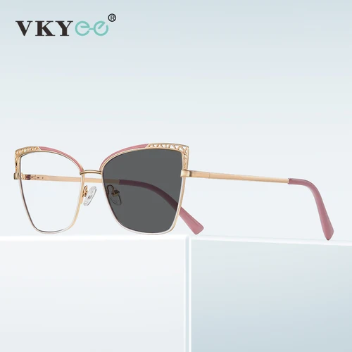 Imagen 1 del producto VKYEE, monturas de ojos de gato con luz azul, gafas de lectura para mujer, moda para miopía, hipermetropía, lentes fotocromáticos personalizables PFD3106