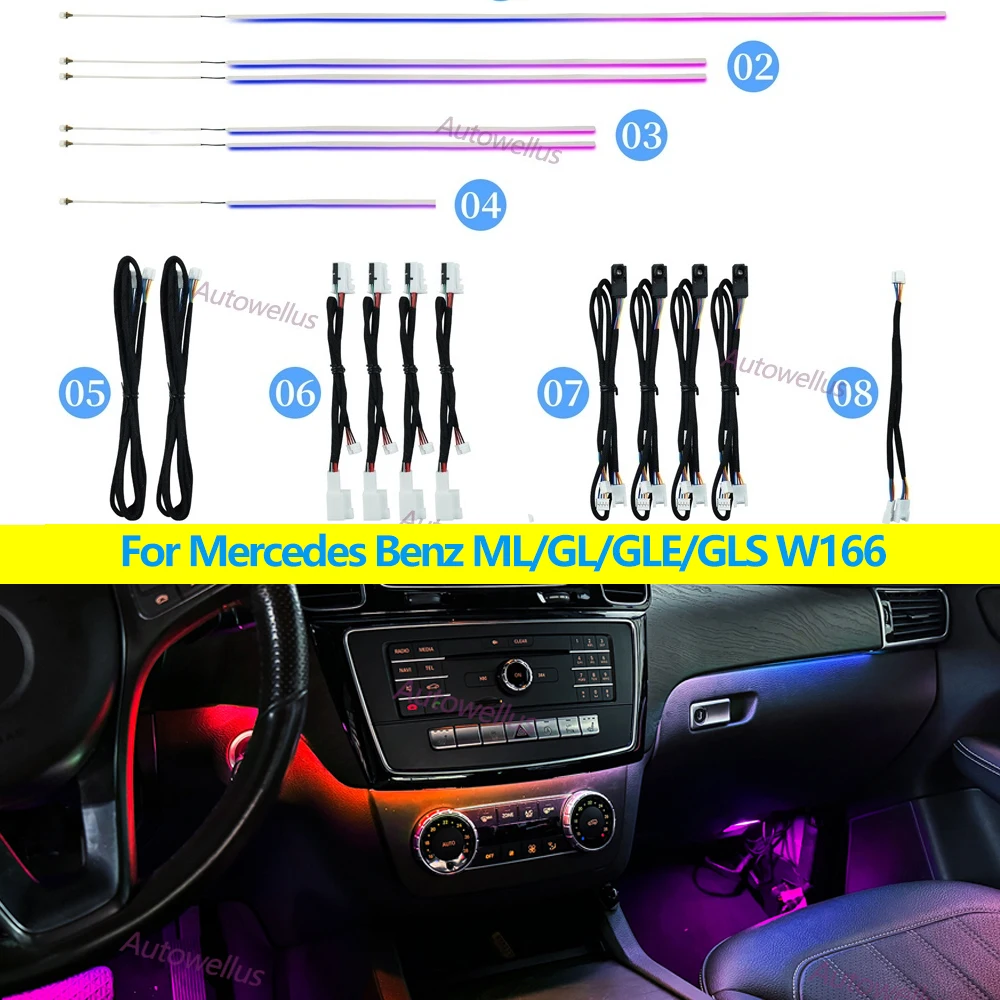 

Для Mercedes-Benz ML GL GLE GLS W166 X166 X292 C292 Роскошный светодиодный светильник Symphony Ambient, обновленный интерьер Plug & Play