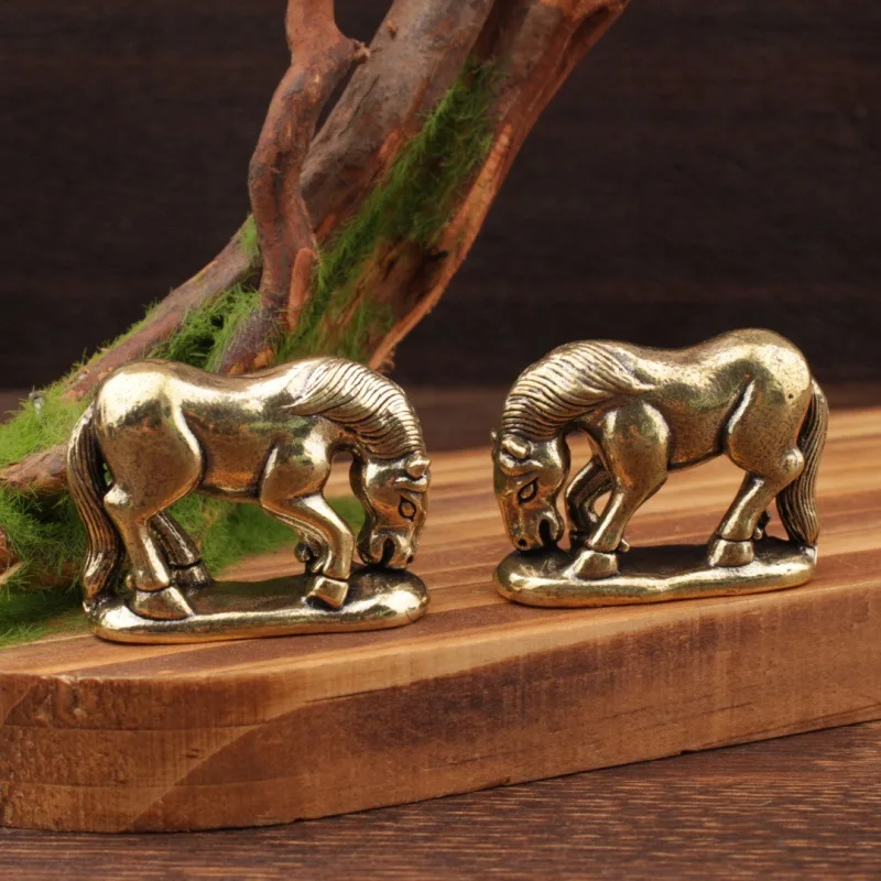 1/2Pcs Popular Animal Small Ornament Horse Grazing Ornament Brass Ornament Horse Year Pony Horse Ornament