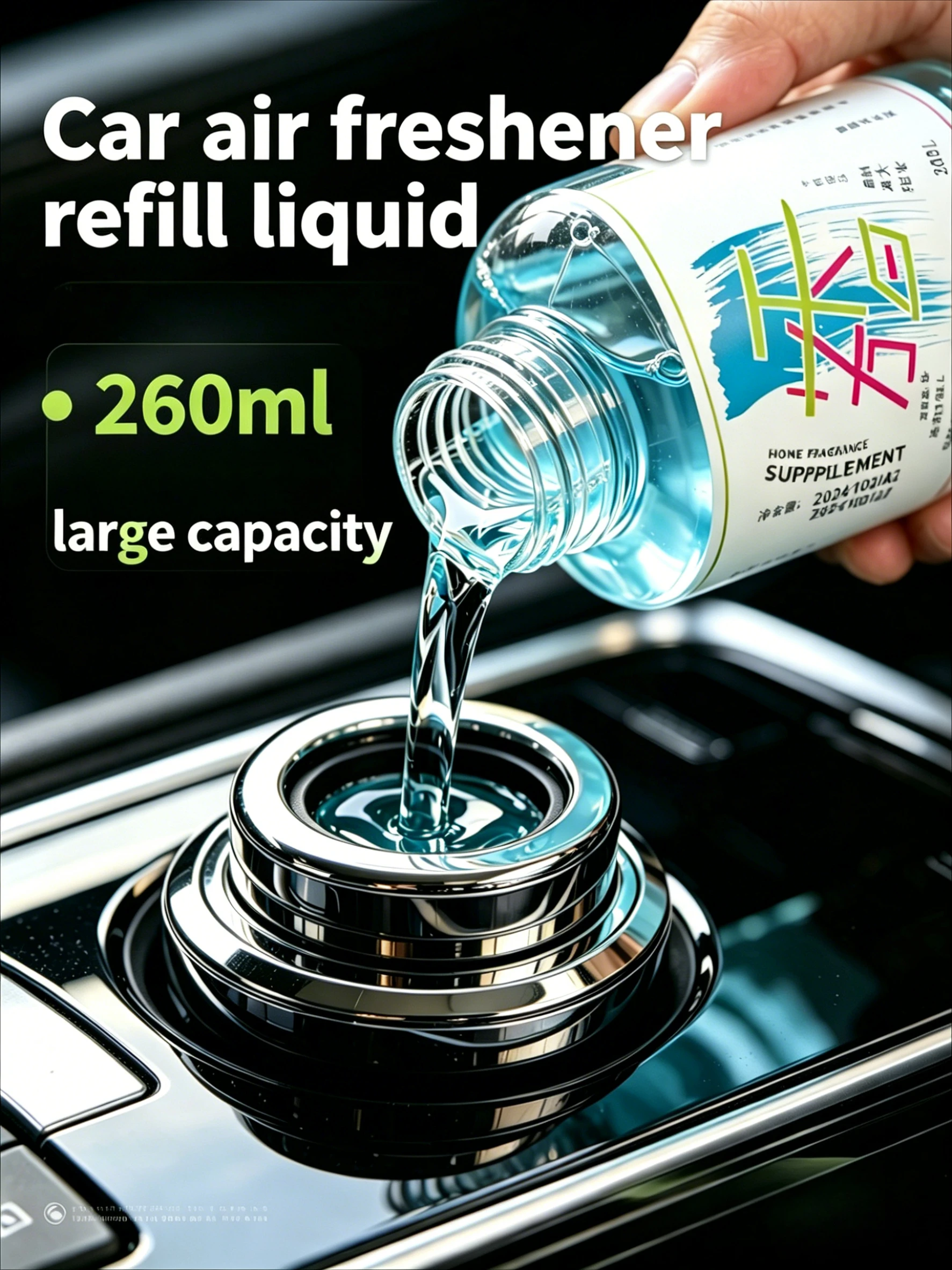 Car Aromatherapy Refill / Air Freshener Refill, 260ml Large Capacity, Multiple Natural Sweet and Fragrant Scents.