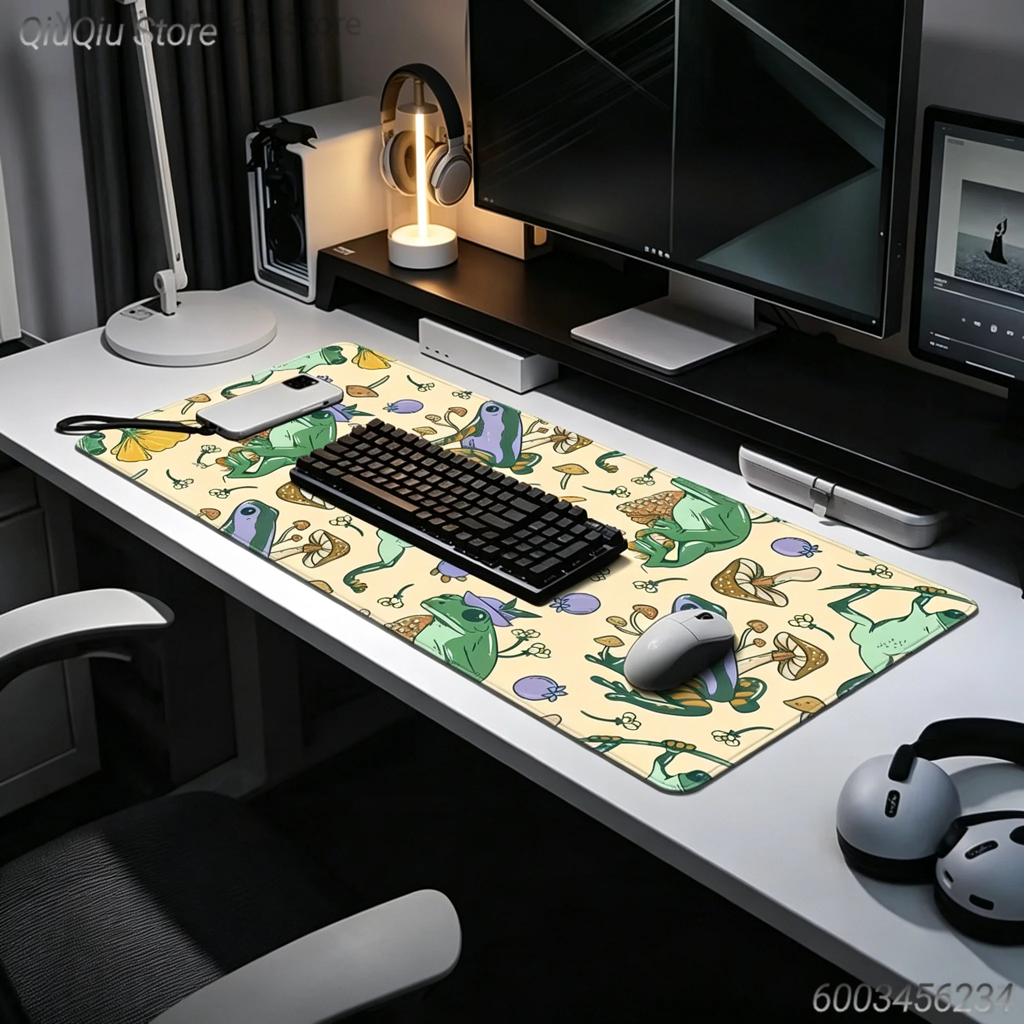 1Pcs Cute Frog & Mushroom Print Stitched Edges Large Non-Slip Gaming Mouse Pad Desk Mat