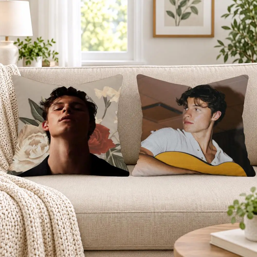 Singer S-Shawn Mendes Cushion Cover Short Plush Double-Sided Printing Sofa Bedroom Pillow Case Aesthetic Home Decor
