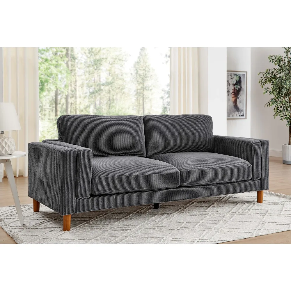 أريكة سروال قصير منجد بذراع مربع بأرجل خشبية #1