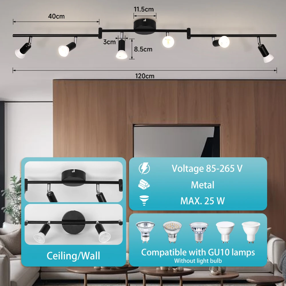 

GU10 Ceiling Light Rotatable Kitchen Ceiling Lights Angle Adjustable Bar Lamp GU10 LED Bulbs AC85-260V Kitchen Bar Spot Lighting