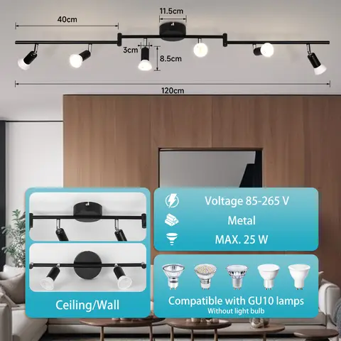 GU10 Ceiling Light Rotatable Kitchen Ceiling Lights Angle Adjustable Bar Lamp GU10 LED Bulbs AC85-260V Kitchen Bar Spot Lighting