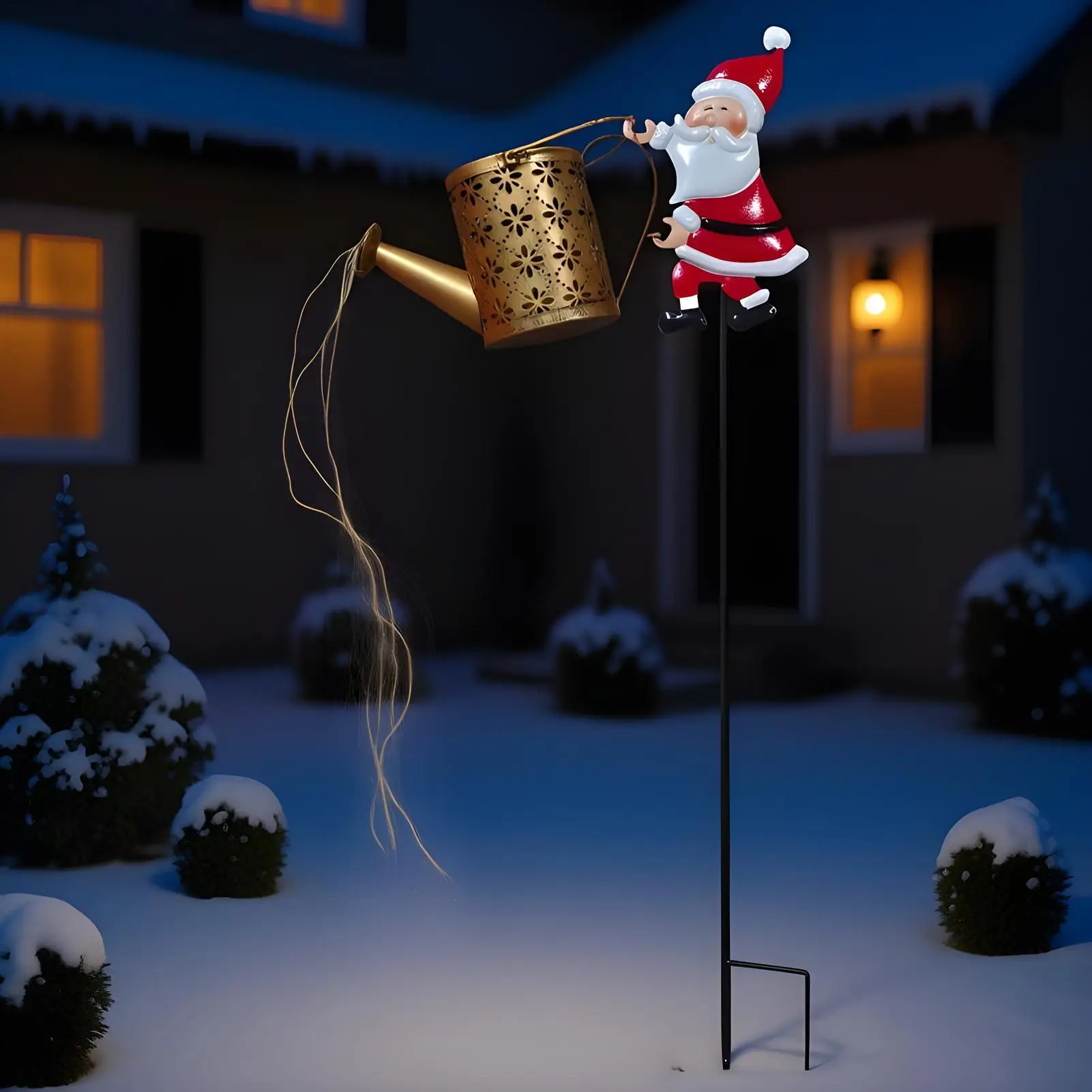 Outside Christmas Lights Santa Claus LED Watering Can LED Lights Retro Solar Christmas Decorations for Holiday Winter Party