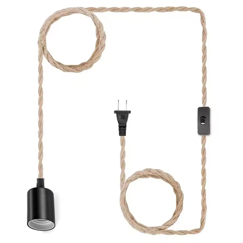 

Industrial Retro Hanging Lamps Hemp Cord Twisted Cable E27 Lamp Holder for Bedroom Corridor Balcony Pendant light fixture
