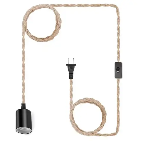 Industrial Retro Hanging Lamps Hemp Cord Twisted Cable E27 Lamp Holder for Bedroom Corridor Balcony Pendant Light Fixture