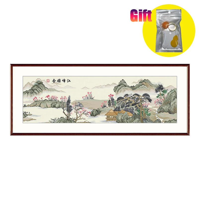 Spring Cross Stitch Kit Chinese classical landscape paintings of mountains rivers and wooden houses Embroidery kits cross-stitch