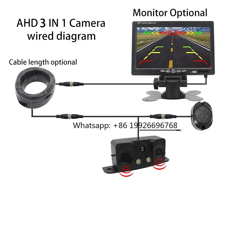 

3-in-1 Truck Reverse Parking Sensor Kit with 7-Inch Waterproof Monitor and U Bracket Anti-Collision System Backup Camera manufac