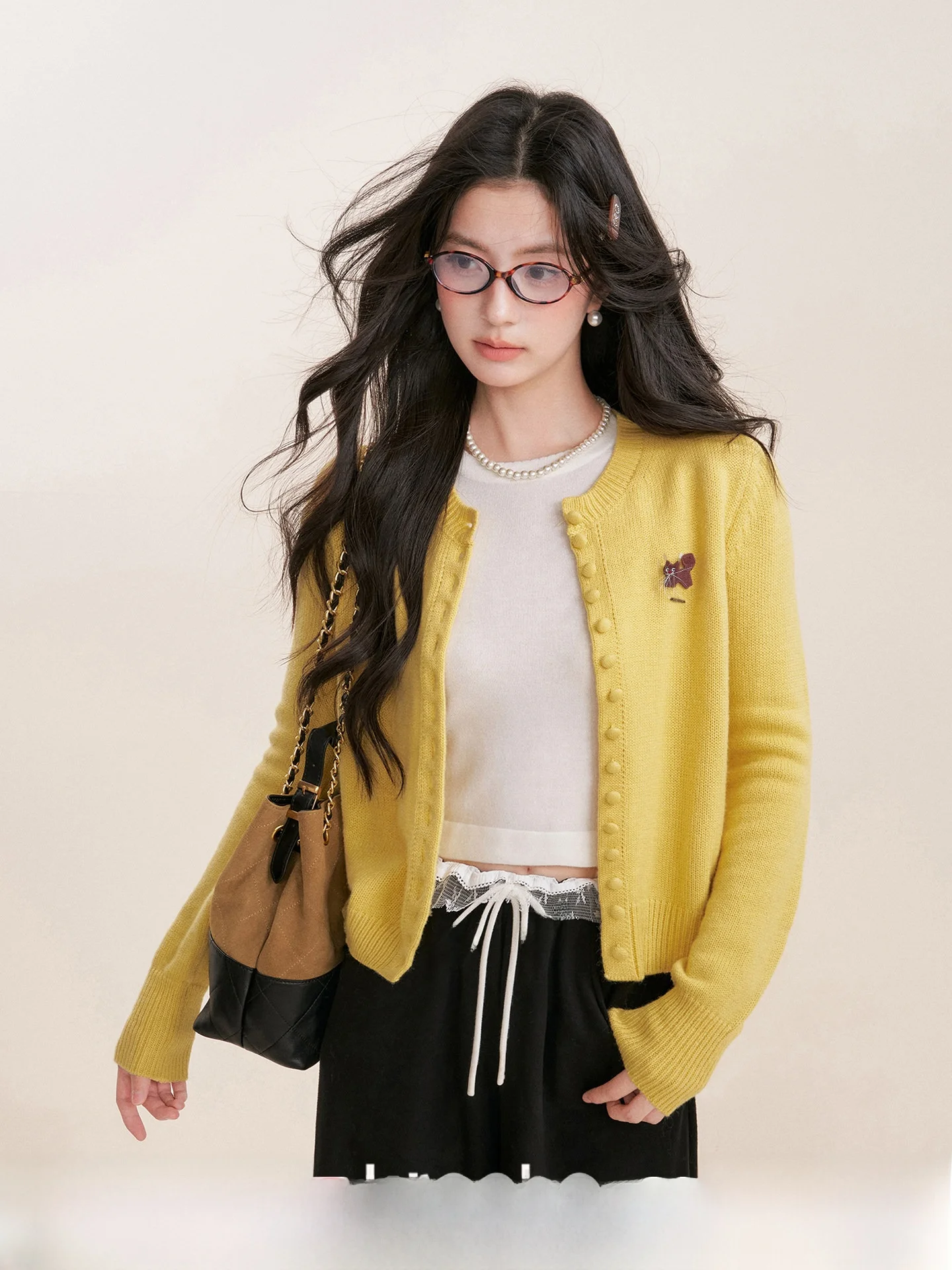 

Kroche Knitted Long Sve round Ne Embroidery Buttoned Open Cardigan Casual Sle Regular Fit Acrylic Polyester Nylon ...