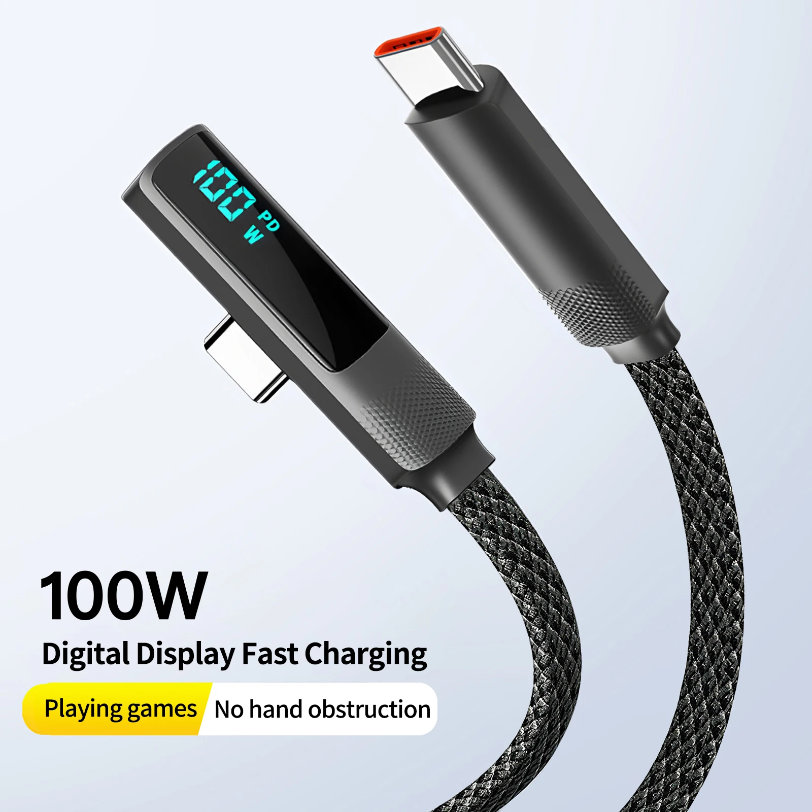 100W USB C to C Cable with LED Display,Ergonomic 90° Right Angle Design Fast Charging Cable for Gaming/iPhone 17 16/Samsung S23