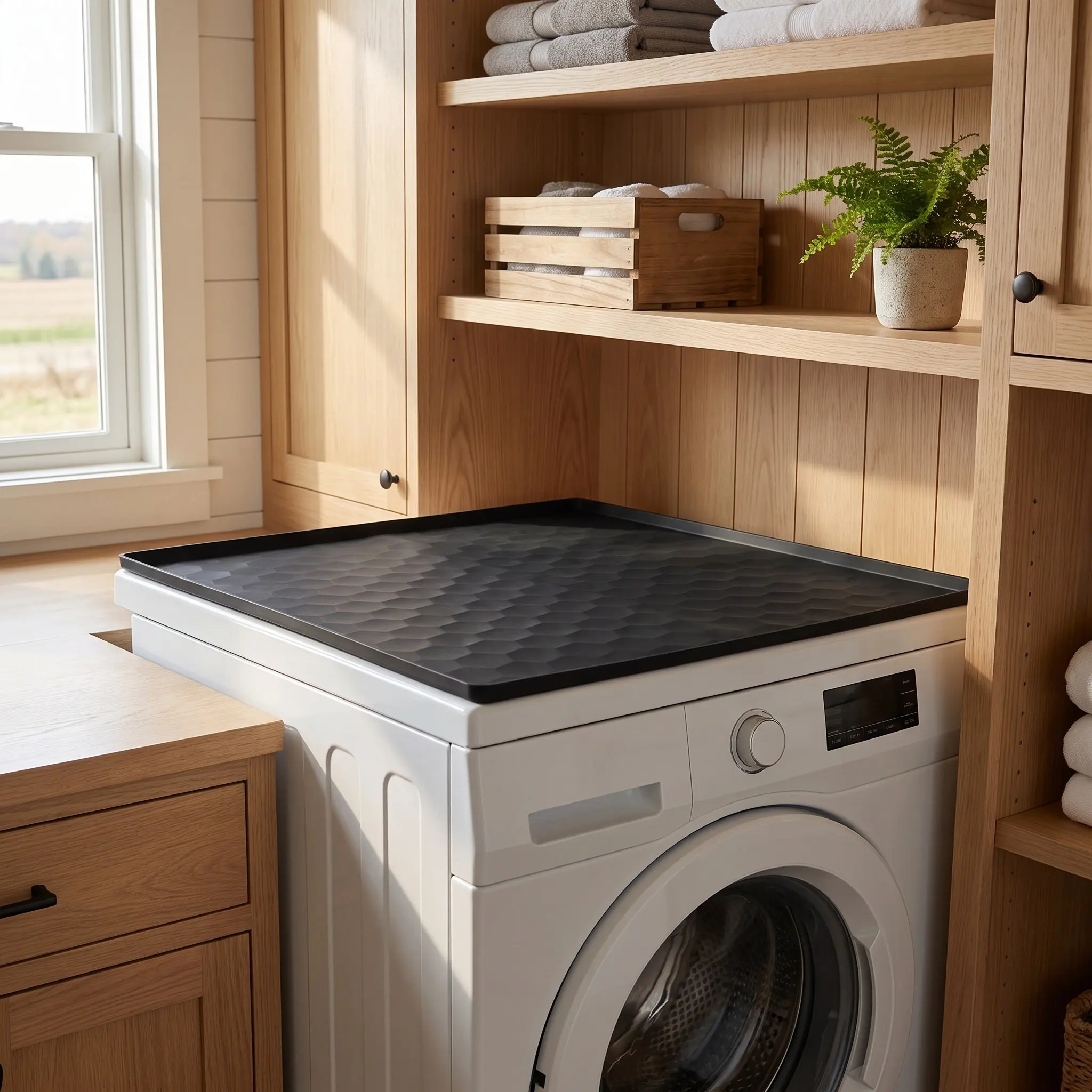 1Set Washing Machine Protective Mat Black Silicone Washer Dryer Anti Vibration Non Slip Top Cover Waterproof Laundry Room Mat