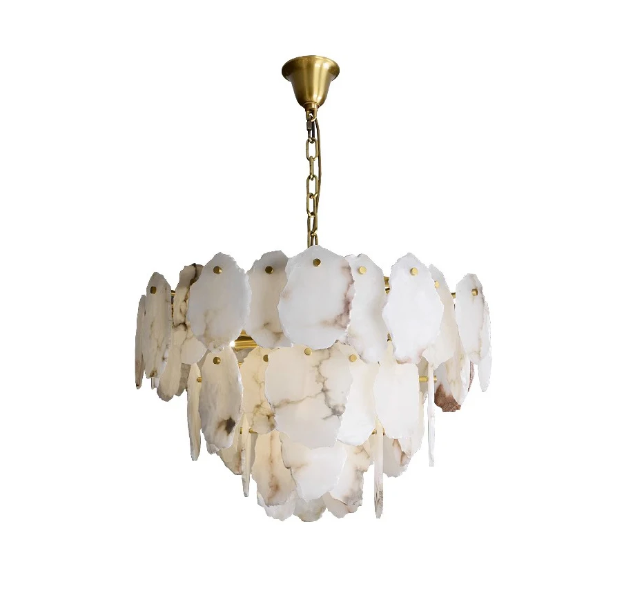 

Natural Marble Collection Home Deco Dimmable LED Gold Chrome Chandelier Lighting Lustre Para Sala Estar For Living Room