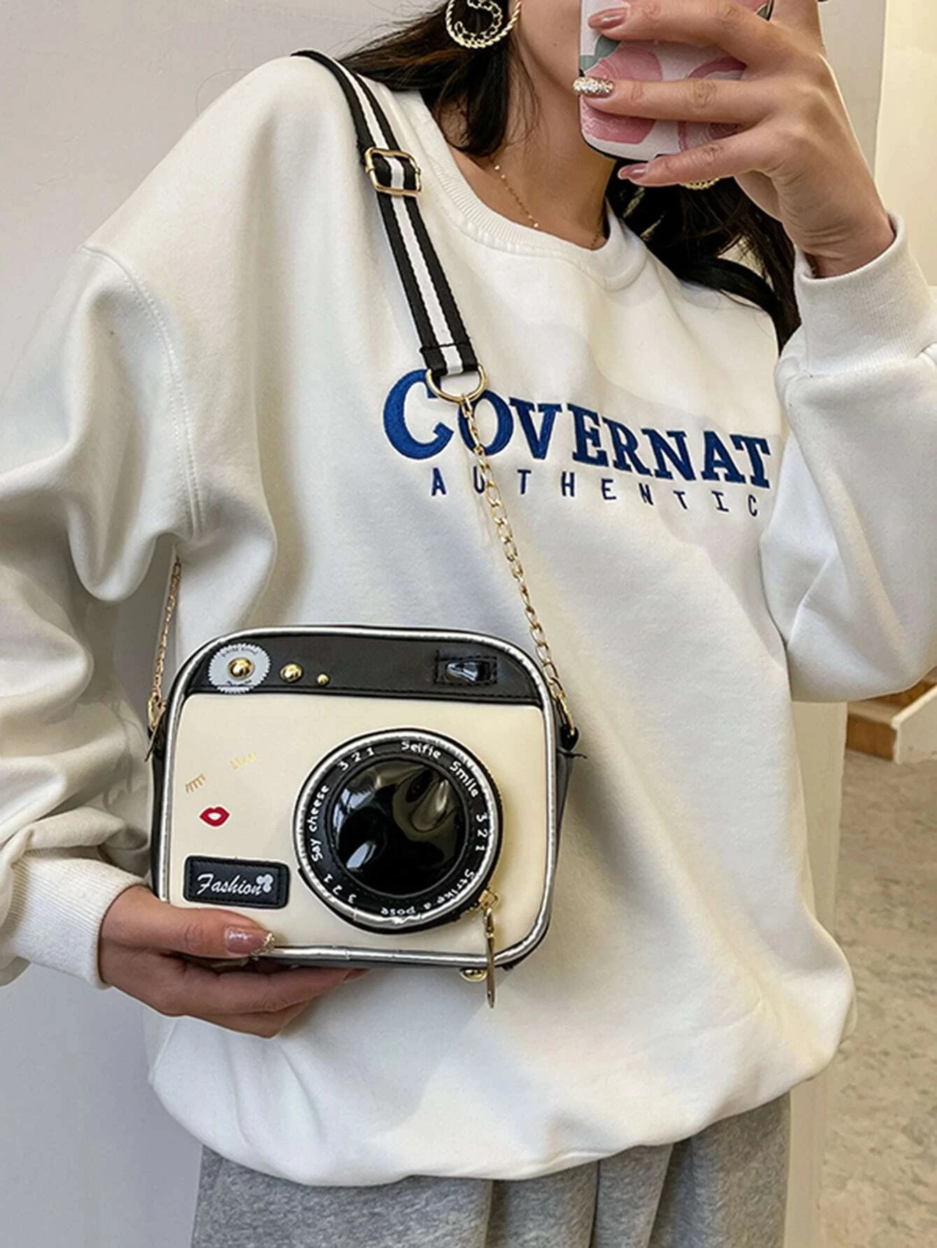 Fashion Mini Square Bag Camera Design Contrast Binding Retro Trendy Shoulder Bag Small Square Women's Bag Chain Crossbody Bag