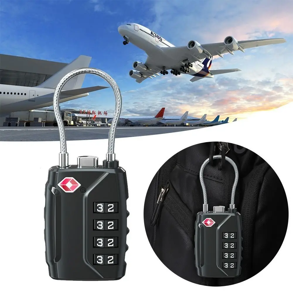 Durable TSA 4 Digit Combination Lock Anti-theft Security Tool Customs Password Lock Padlock Wire Rope Cabinet Lock Travel
