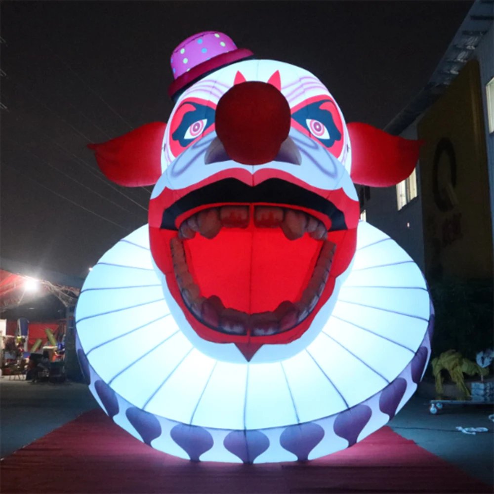 Personalized 17ft Tall Outdoor Giant Inflatable Halloween Clown Mask Blood Head With LED Lights For Sale