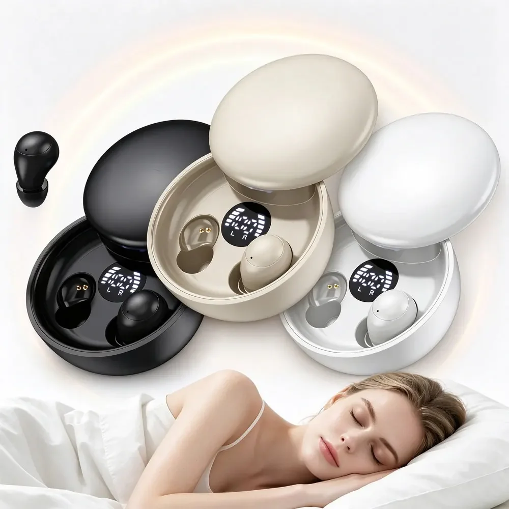 Ultra Light Invisible Sleep Headphones, Bluetooth Hidden Earbuds with Power Digital Display, No Flashing Light, Comfort Wearing