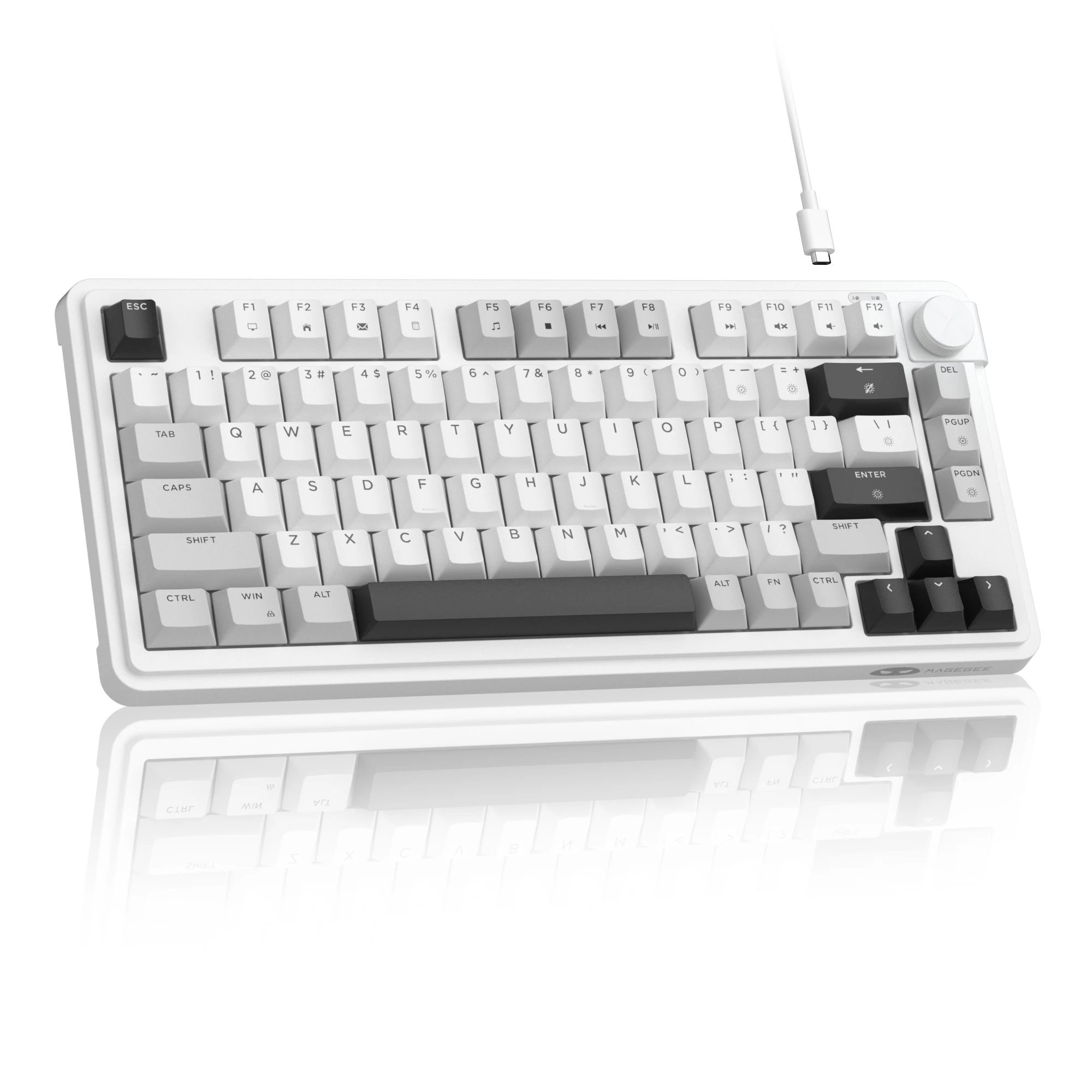 MageGee 75% bedraad mini-membraantoetsenbord, 80 toetsen RGB-verlicht computertoetsenbord, draaiknop, stil typen voor laptop, pc-cadeau